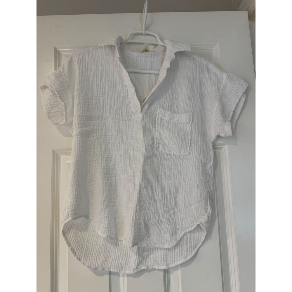 Women's Cloth & Stone White Gauze Short Sleeve Pullover Top Size Small
